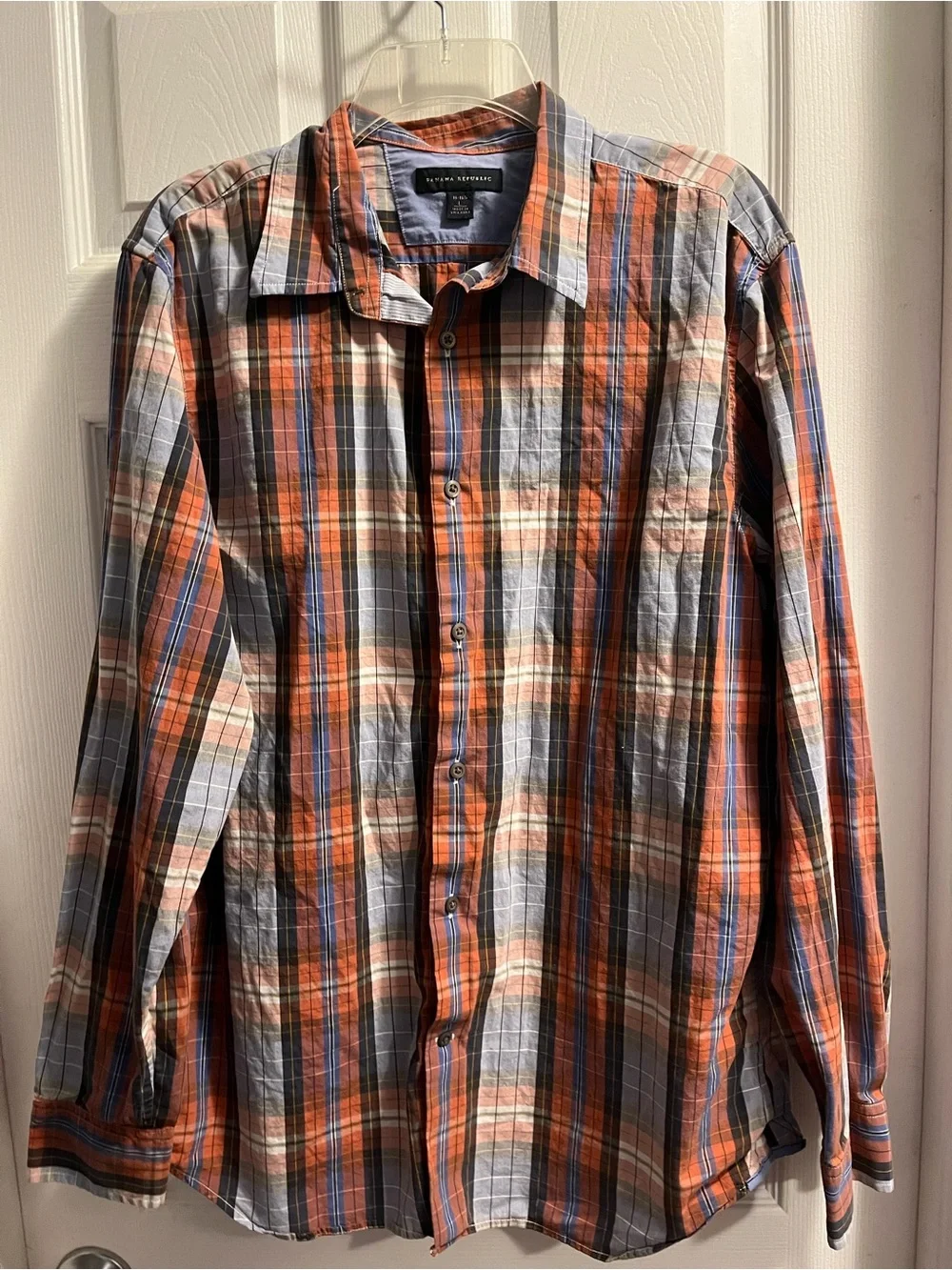 Banana Republic Orange & Bue Plaid Long-Sleeve Button-Up Shirt